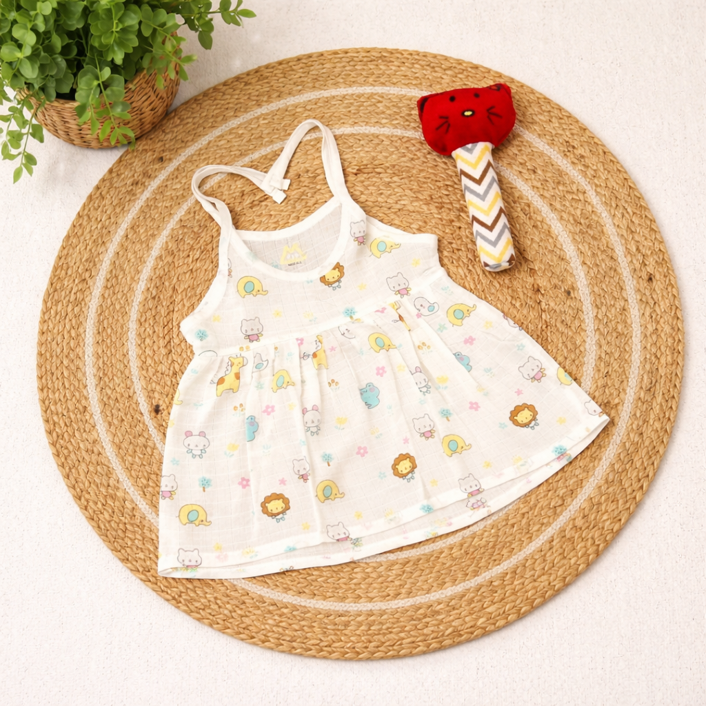 Premium Pure Cotton Muslin Frock Top Knot code:NBE